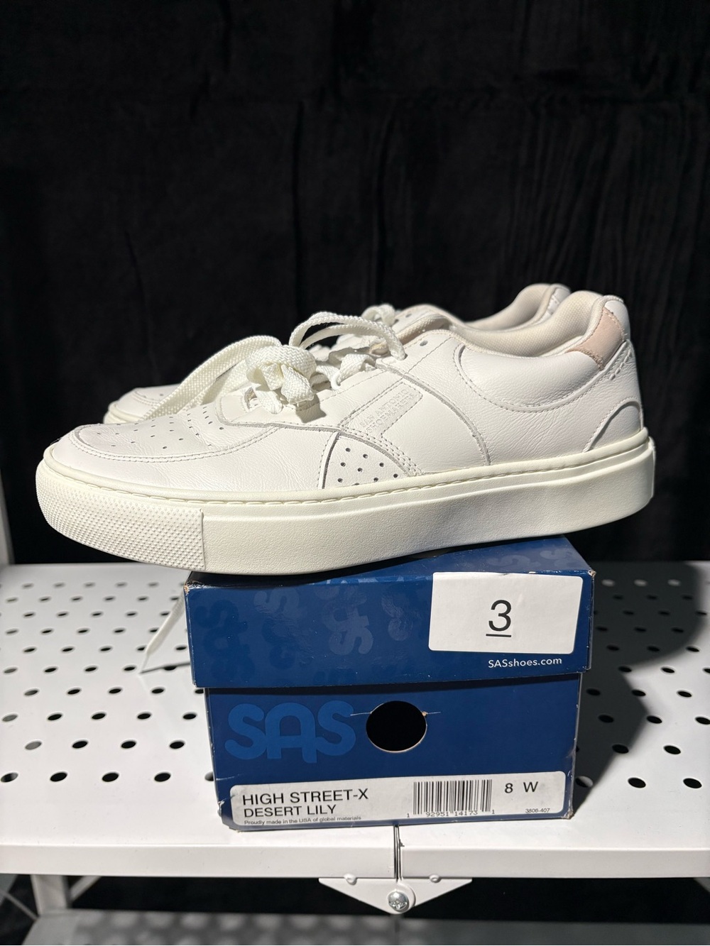 SAS White Leather Low-Top Sneaker with Pale Pink Accent